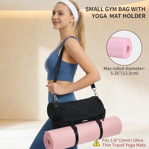 LAIMEIWEE 15L Small Sports Bag for Men and Women, Waterproof Training Bag with Wet Compartment and Yoga Mat Strap, Compact Duffle Bag for Gym, Yoga, Travel, Swimming and Sauna, black, Pe, Classic — view 5