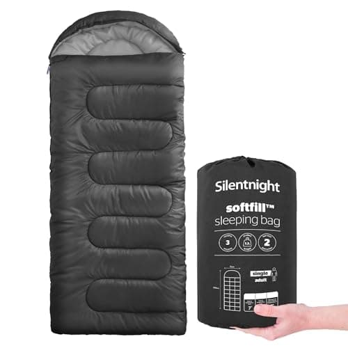 Silentnight Sleeping Bag for Adults - 3 Season Lightweight Soft Thick Cosy Warm Mummy Sleeping Bag for Spring Summer Camping Hiking Outdoor Travel for Warm and Cold Weather - Black