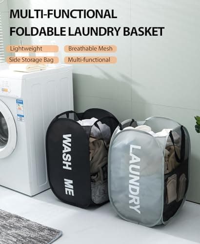KIAYOO Collapsible Laundry Basket,75L Large Washing Basket Foldable Folding Dirty Clothes Hamper with Side Pocket Bag,Pop up Washing Bin Bag for Bathroom,Bedroom,College Dorm,Hotel,Travel,Rose — view 4