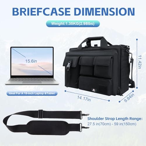 GES 15.6 inch Laptop Bag, Multi-funtion Men's Outdoor Tactical Nylon Shoulder Laptop Messenger Bag,Briefcase Handbags for Camera/Tablet/Notebook (Black) — view 2