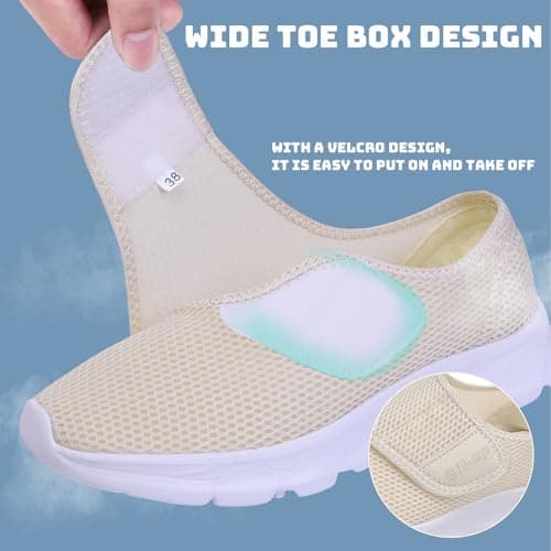 Git-up Women's Walking Shoes Ultra Lightweight and Breathable, Hook and Loop Water Shoes for Indoor and Outdoor, Slip On Athletic Shoes for Walking Hiking Stream, A-off-white, 8.5 — view 6