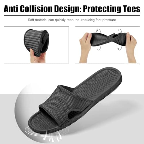 Aomig Unisex Shower Slipper Women Men Sliders Slippers Non-Slip Slip On Slippers Light Weight Flat Slide Sandals Bathroom Flip Flops Hotels Thong Quick Drying House Slide Sandals Shoes(Black-9/10 UK) — view 4