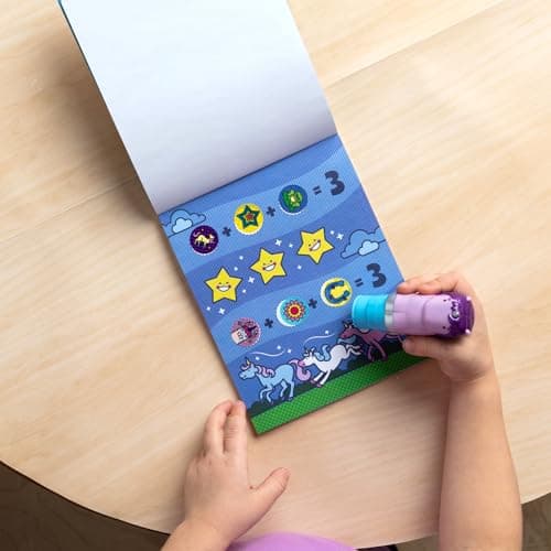 Melissa & Doug WOW 24-Page Activity Pad and Sticker Stamper | Travel Toys for Kids | Glitter Unicorn - Purple - FSC Certified — view 6