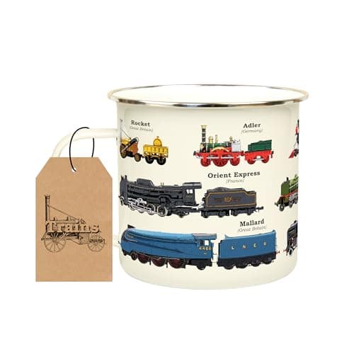 Gift Republic Train Enamel Mug, Outdoor Camping Mug, 500 ml Metal Coffee Cup Men's Gift, Trains — view 2