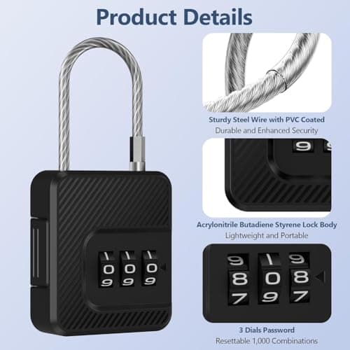 Jnchdghwa 3-Digit Combination Cable Lock Security Padlock Cable Lock with Flexible Steel Cable for Travel Luggage Suitcases, Bags 2 Pack — view 2