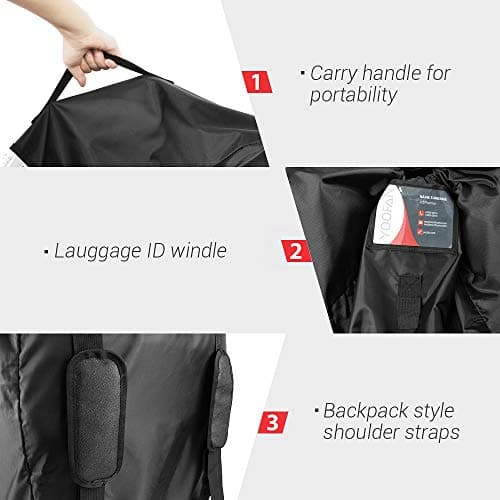 YOOFAN Gate Check Travel Bag with Backpack Shoulder Straps for Strollers, Car Seats, Pushchairs, Boosters, Infant Carriers and Wheelchairs, Water Resistant - Great for Airplane and Storage (Black) — view 4