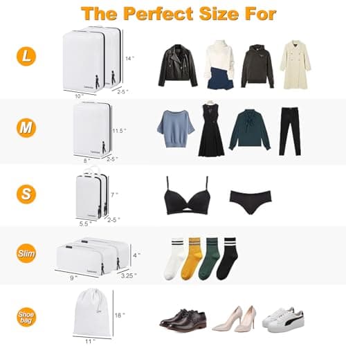 Compression Packing Cubes, Lumesner 8 Set Travel Essentials Packing Cubes for Carry on Suitcases, Compression Suitcase Organizers Bag Set & Travel Cubes (8-piece, White) — view 2