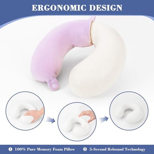 KAIRNOBLE Travel Pillow for Rest Neck Pillow for Airplane Flight Pillow Memory Foam Travel Pillows Neck Cushion Compact Lightweight Quick Pack (Purple) — view 4