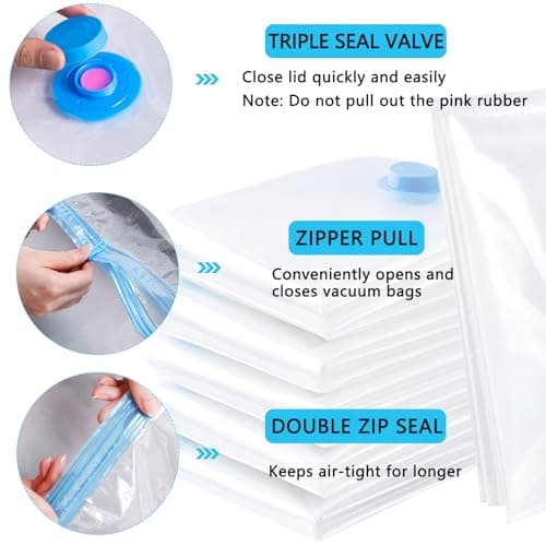 Vacuum Storage Bags - 2 Pack 100X130CM Extra Large Strong Space Saver Compression Bags - Reusable Vacuum Pack Bags Double Zip Seal Travel Vacuum Storage Bags for Clothes Duvets Quilts Bedding Pillows — view 4