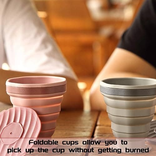 2 PCS Silicone Foldable Cup 220ml FDA & BPA Free Portable Coffee Mug with Lids Collapsible Cup For Water Coffee Tea Reusable Portable Folding Travel Mugs For Camping Hiking Picnic Self Driving — view 4