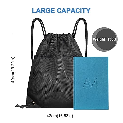 Czyan Drawstring Gym Bag, Large Sports Backpack String Drawstring PE Bags with Outside Zipper, Waterproof Sports School Beach Holidays Swimming Travel Beach Swim School Bag (49 * 42cm) — view 4