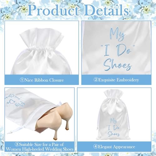Wesnoy Bride Shoe Bag 11" x 9" Satin Wedding Shoe Storage Pouch with Drawstring Bridal Shower Gifts for Engagement Honeymoon — view 6