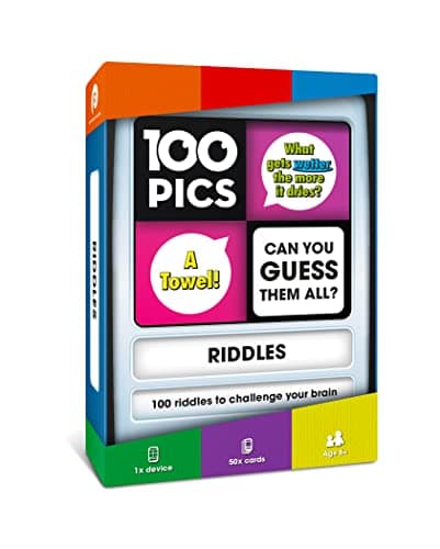 100 PICS Riddles Travel Game - Family Brain Teasers, Pocket Puzzles For Kids And Adults