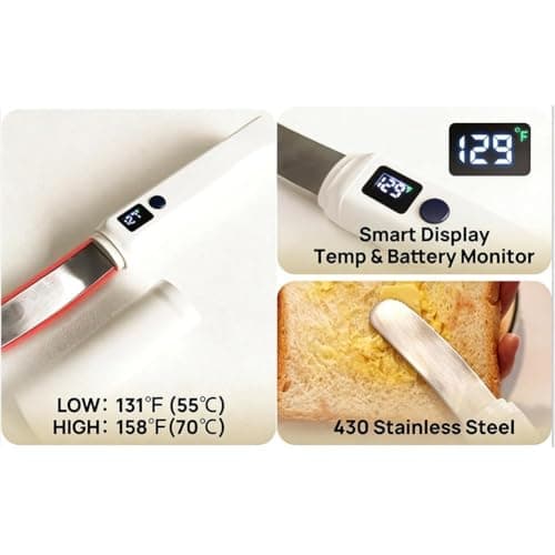 Cordless Heated Butter Knife, Rechargeable USB Warming Knife, Smart LED Display Electric Butter Spreader, Softens Hard & Frozen ButterCoconut Oil Cream Cheese Jam, for Kitchen Party Camping Picnic — view 6
