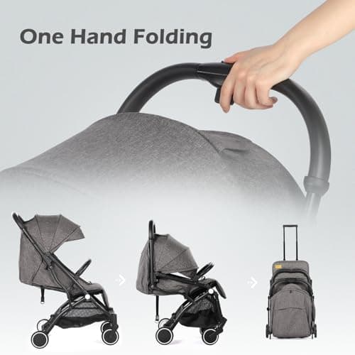 Hello-5ive Lightweight Travel Stroller Compact Baby Pushchair with Adjustable Seat, Mosquito Net, Rain Cover, One-Hand Folding Buggy with 5-Point Harness for Toddlers from Birth to 15kg (Dark Grey) — view 3