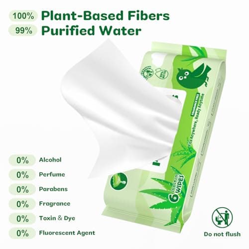 Dorahoney Travel Wet Wipes Mini with Aloe Vera, Sensitive Pocket Size Wipes, 99% Water, Unscented, Hypoallergenic for Adults, Kids and Baby Care, Small Pack Hand & Face Wipes, 8 Pack (48 Wipes Total) — view 3