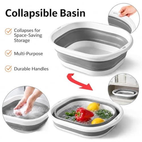 Lafefe Thickened Collapsible Washing Up Bowl, Portable Folding Wash Basin with Handles, Space Saving Camping Sink Multipurpose for Camping, Caravan, Kitchen & Travel(Gary, 5L) — view 4