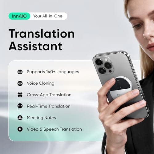 InnAIO Language Translator Device, Real-Time Voice Translation, 140+ Languages, Two-Way Translation with Voice Cloning, Real-Time Voice/Text/Photo Translation | Offline Support, AI Meeting Summary — view 2