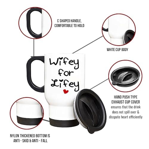 Crunchy Carrots Wifey for Lifey Mug - 14 oz Stainless Steel Insulated Travel Mug for Wife, Bride | Engagement, Wedding, Valentine’s Day, or Birthday Gift. (White Travel Mug) — view 3