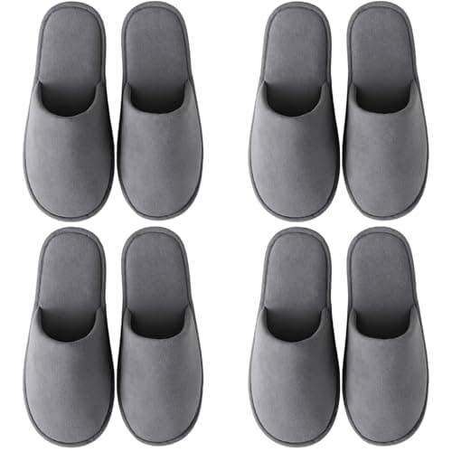GYTFOG 4 Pairs Hotel Slippers, Grey Indoor Slippers for Travel, Spa Treatments, Home and Airplane, Non Slip Comfortable Slippers for Women and Men, Travel accommodation, Lightweight