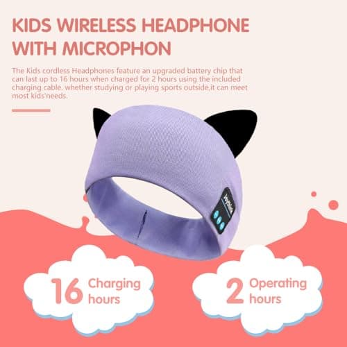 Joythink Kids Bluetooth Headband Headphones Sleep Mask Wireless Earphones Built in Thin Speaker Kids Adjustable Sports Headset for Girls Boys Children Baby Toddler Airplane Travel Study Purple — view 2