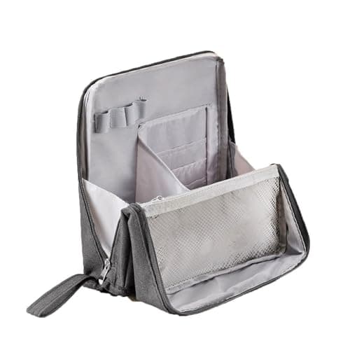 Cosmetic Bags Doresty Makeup Bag Purpose Large Capacity Cloth Standing Makeup Bag Organizer with Compartments Portable Vertical Toiletry & Stationery Storage Cork Wallet Women (Grey, One Size)