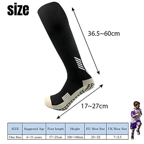 Dee Plus Kids Socks Anti Slip Boys Girls Football Socks Children Non-Slip Long Compression Sports Socks Rubber Pads Soccer Basketball Socks Running Outdoor for Age 6-11 (Black) — view 6
