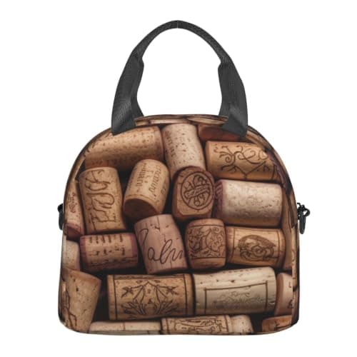 MKNAZ Wine Cork Printed Insulated Lunch Bag, Reusable Cooler Tote Lightweight Waterproof Lunch Tote Bag for Work, School, Travel & Outdoor Activities — view 3
