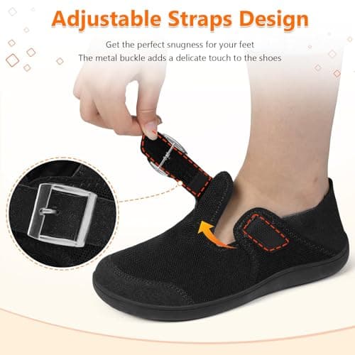 JIASUQI Barefoot Shoes Womens Wide Casual Walking Shoes Zero Drop Minimalist Sneakers with Adjustable Strap Slip on Clogs for Office Shopping Travel(Black 42,Size UK 8) — view 6