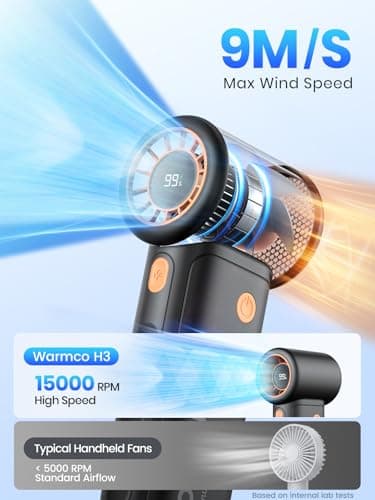 Warmco 10000mAh Turbo Portable Handheld Fan for Travel & Office — view 3