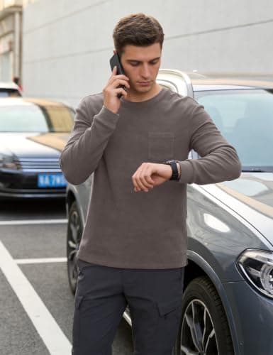 iClosam Mens Thermal T Shirts Long Sleeve Fleece Lined Crew Neck Pocket Tee — view 4