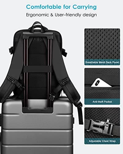 HOMIEE Easyjet Cabin Bags 22-40L Expandable Travel Backpack 45x30x17 Underseat Carry On Backpack Flight Approved Hand Luggage Suitcase 15.6 Inch Laptop Rucksack Casual Daypack School Bag Black — view 5