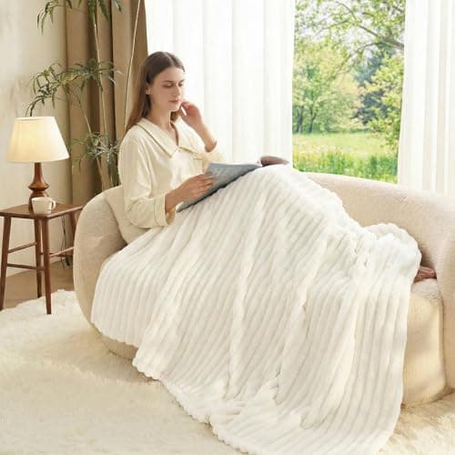 WAVVE Fluffy Blanket Fleece Throw For Sofa, Small Blanket, Cream White — view 4