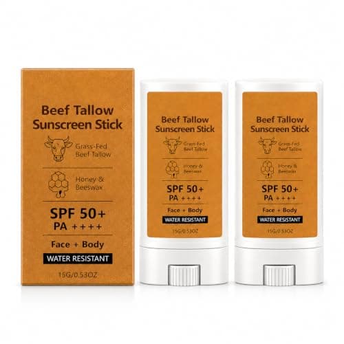 2 Pack Beef Tallow Sunscreen Stick SPF 50+,Natural Sunscreen for Face&Body