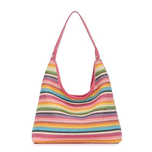 Jywmsc Women Summer Beach Bag Woven Straw Striped Tote Handbag Trendy Vacation Purse Satchel with Zipper