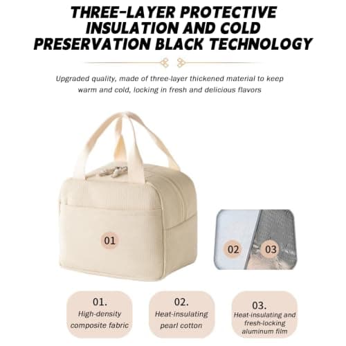 Insulated Lunch Bag, Portable Thermal Lunch Tote Cooler Bag for Work School — view 5
