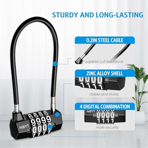 [Upgraded] Brifit Combination Padlocks, Long Safety Lock with 4 Digit Code, Cabinet Door Handle Padlock, Long Shackle Small Handheld Outdoor Waterproof Lock, Luggage Cable Locks for Travel Bag Bike — view 4