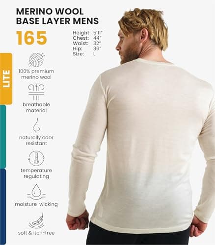 Merino.tech Merino Wool Base Layer Men - 100% Merino Wool Long Sleeve Thermal Shirts Midweight (X-Large, 165 Creamy White) — view 2