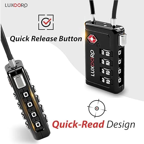 LUXOORO TSA Approved Luggage Lock with Alert Indicator, 4-Digit Resettable Combination, Durable Zinc Alloy Travel Lock for Suitcase, Backpack, Toolbox, Locker, All-Purpose, keyless – Black, Black 1 — view 6