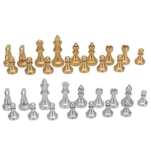Jiawu 32 Pieces Chessmen with 1.93in King Figures, Gold and Silver