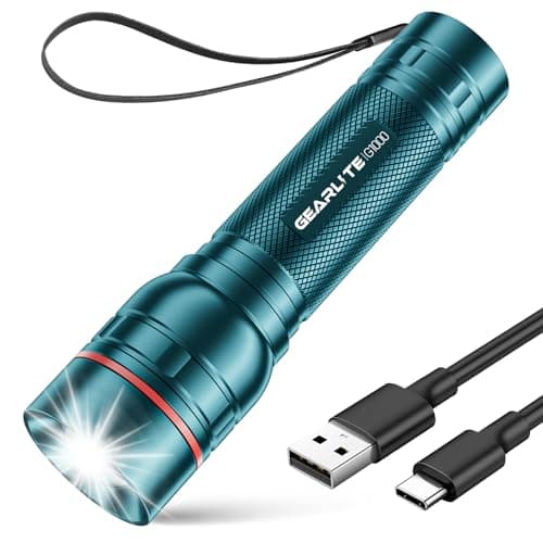 GEARLITE LED Rechargeable Torch, 2000 Lumens LED Torch, Extremely Bright with 3 Modes, Zoomable Mini Handheld Lamp with Long Running Time, Teal Blue Flashlight for Outdoor G1000-Teal