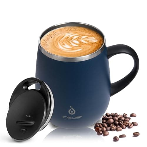 Ideus 460ml Insulated Coffee Mug with Lid and Handle (Navy Blue) — view 4