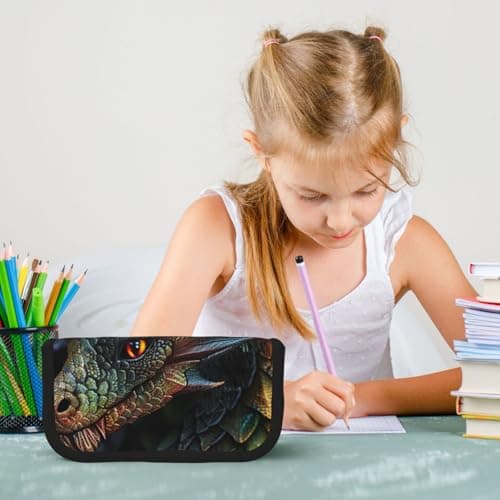DENMER Dragon Scale Printed Canvas Pencil Case, Spacious Pen Pouch for School, Office and Travel — view 6
