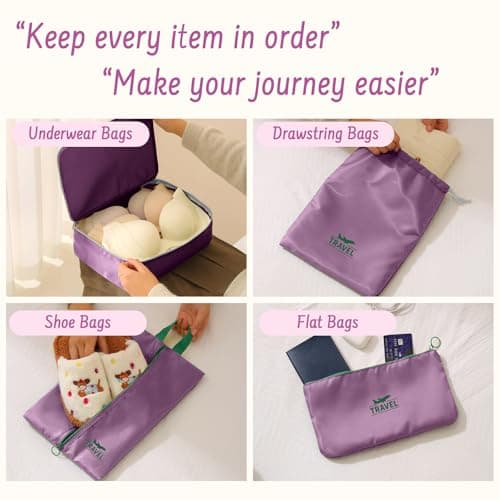 MOFELON 8PCS Packing Cubes for Suitcase, Travel Luggage Organisers for Backpack, Waterproof Storage Bags for Clothes Shoes, Travel Essentials Accessories - PURPLE — view 4