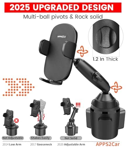 APPS2Car Car Phone Holder Cup Holder Phone Mount Adjustable Long Arm Cup Phone Holder Cradle Car Mount for iPhone Samsung Smartphones — view 4