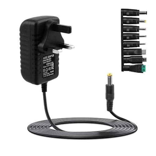 Vmoomax Universal Power Supply Adapter, AC 100–240V to DC 5V 2A Converter with 8 Interchangeable DC Tips, 10W Max Power Adaptor for LED Strip Lights, CCTV Systems, Baby Monitors, TV Box