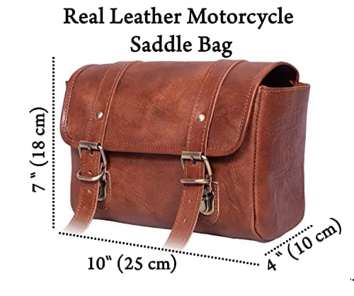 Genuine Leather Large Capacity Saddle Bag for Motorcycle Side Pouch Accessories Storage Panniers Motorbike Universal Handmade Saddlebags for Bike Commuters Handlebar Bicycle Brown Leather Tool Bag — view 5