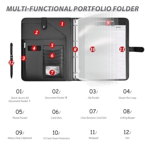 Leathario Portfolio Folder A4, 4-Ring Conference Folder, Ducument Holder — view 4