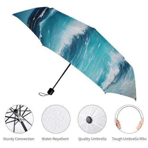 BVKWNTSA Windproof Travel Umbrella Turquoise Beach Original Seascape Compact, Light, Automatic, Sturdy And Portable, with Umbrella Cover, Suitable for Both Men And Women — view 3