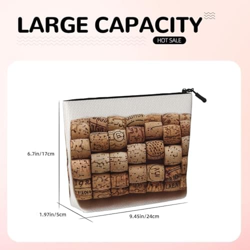 Wine Cork Print Makeup Bag, Travel Cosmetic Bag for Women Large Capacity Organiser Bag Wash Bags for Travel Daily Use — view 5